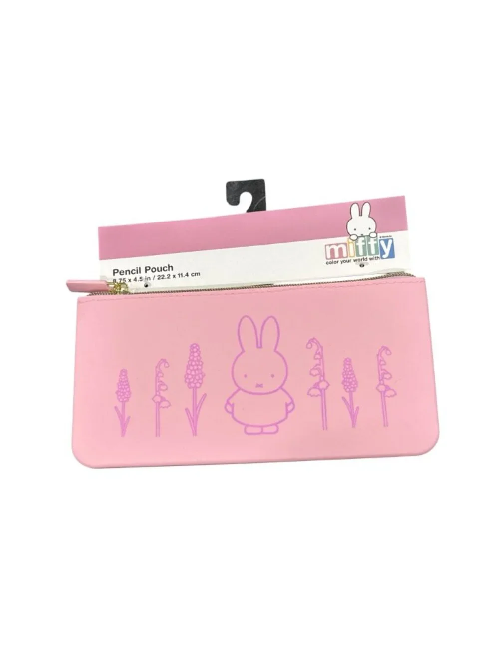 Miffy Pink Floral Pencil Pouch With Zipper Closure 8.75 X 4.5 Inches Durable Des